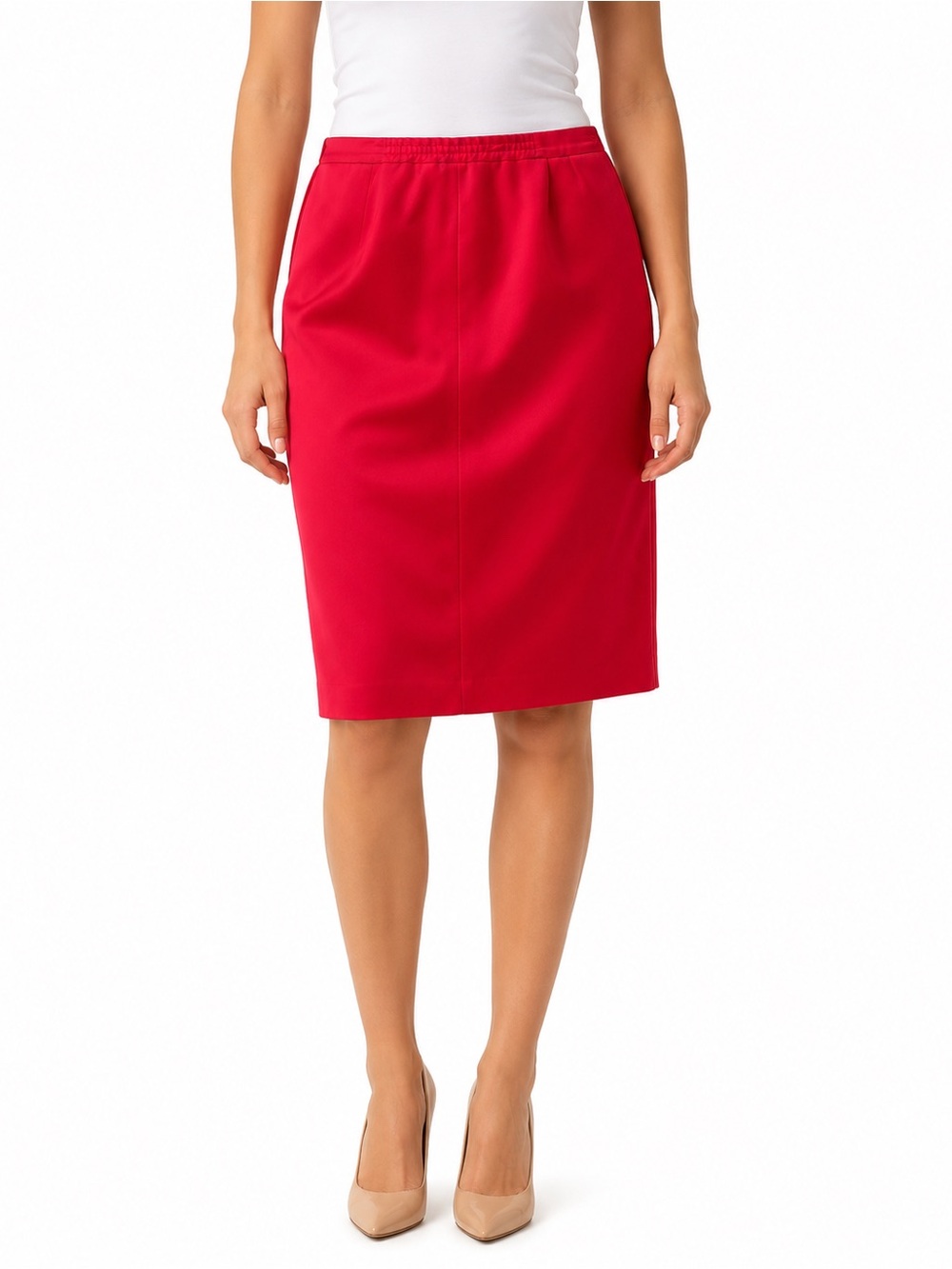 Classic Red Pencil Skirt - Sleek Work-to-Weekend Style - Picture 6 of 7